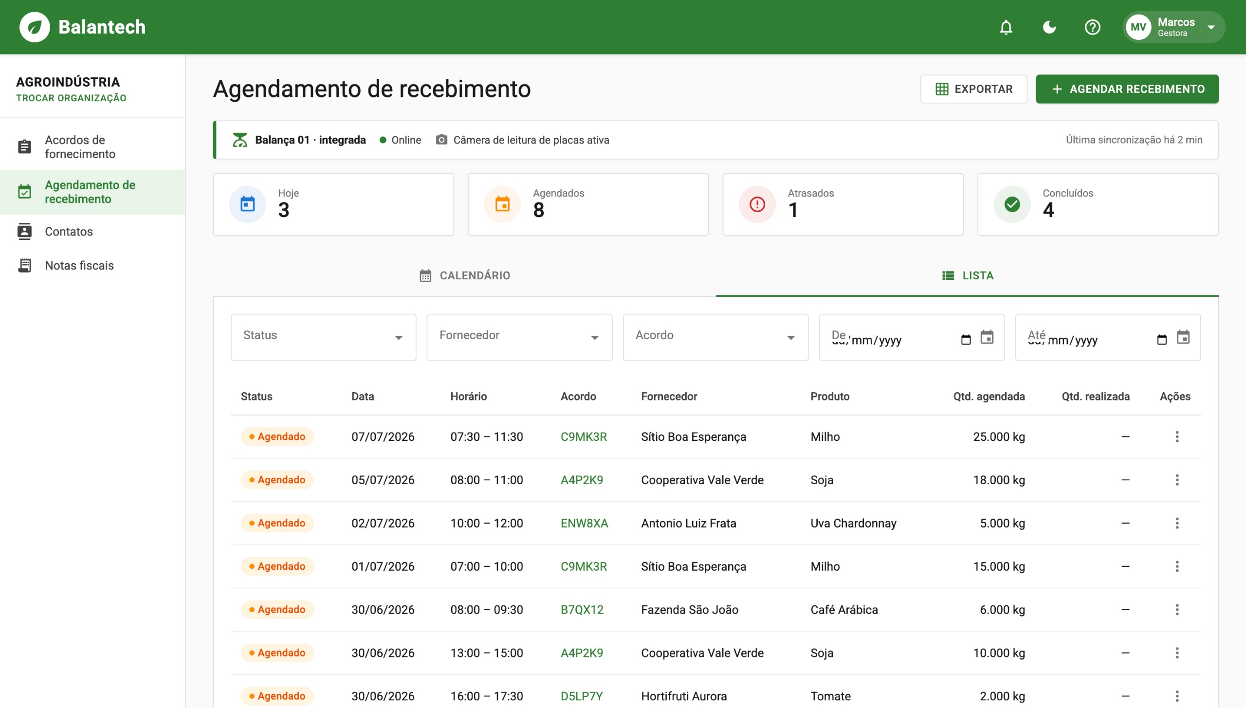 Agenda de entregas